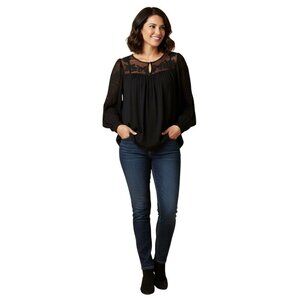 J. Jill NWT Black Lace Detail Pullover Top Balloon Lace Detail Sleeve Size M